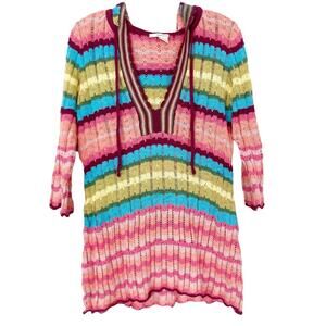 DKNY Jeans Pink Open Knit Split Neck Sweater Sz M